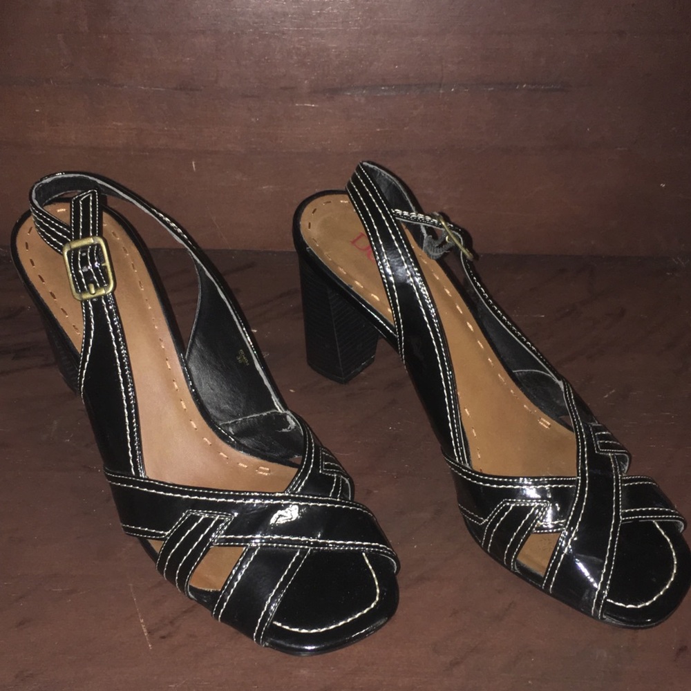 black leather heels